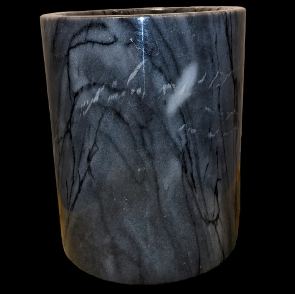 Gray Black & White Heavy Solid Marble Utensil Holder Crock with Caesar's Logo